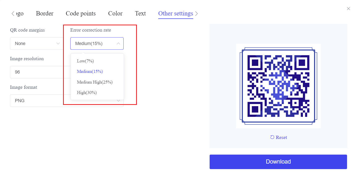 Niveau de correction d'erreur du Code qr.png