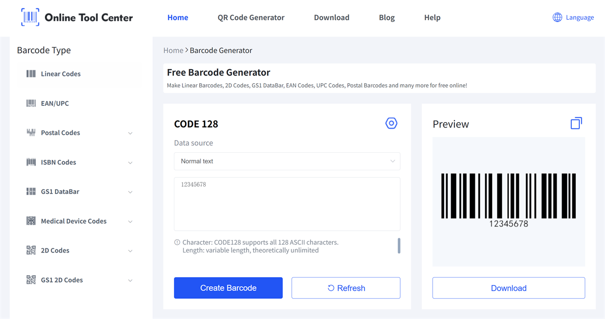 Code 128 générateur de codes à barres