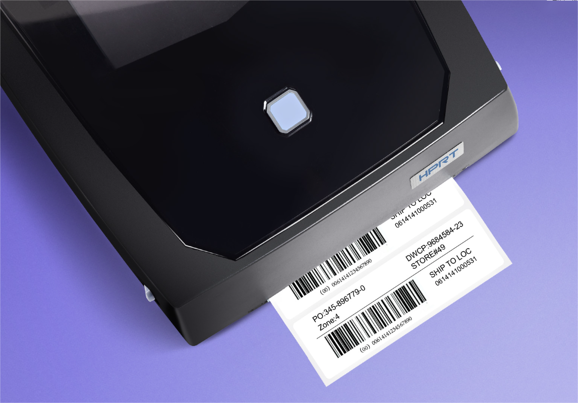 A label being printed from a imprimante de codes à barres