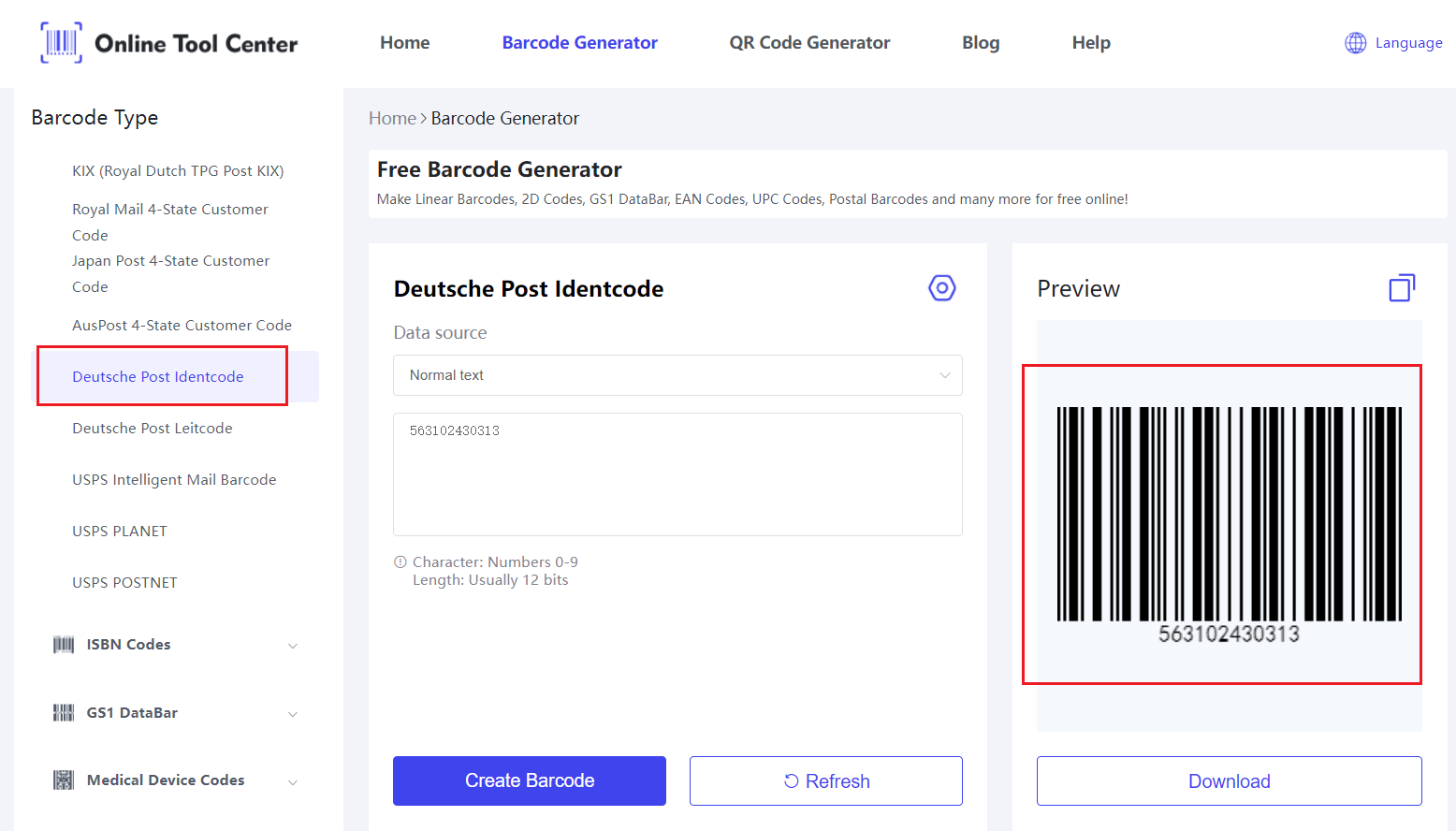 Code d'identification postal allemand Barcode generator.png