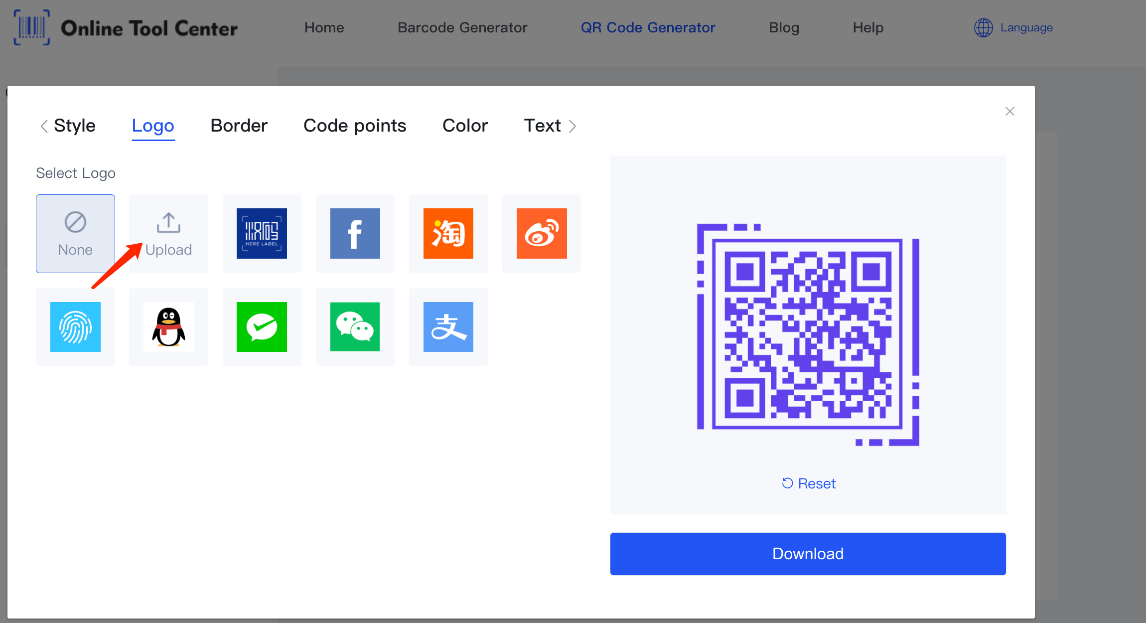 Télécharger un logo dans QR code generator.png