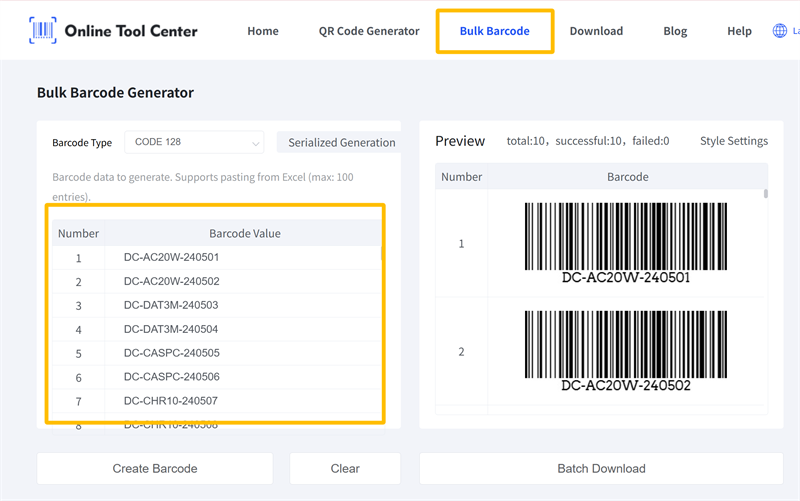 bulk barcode generator générateur de codes à barres en vrac
