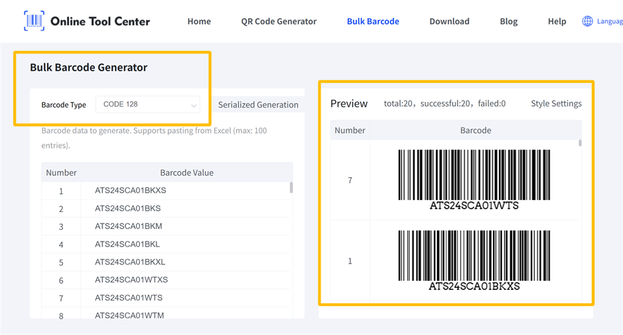 bulk barcode generator générateur de codes à barres en vrac