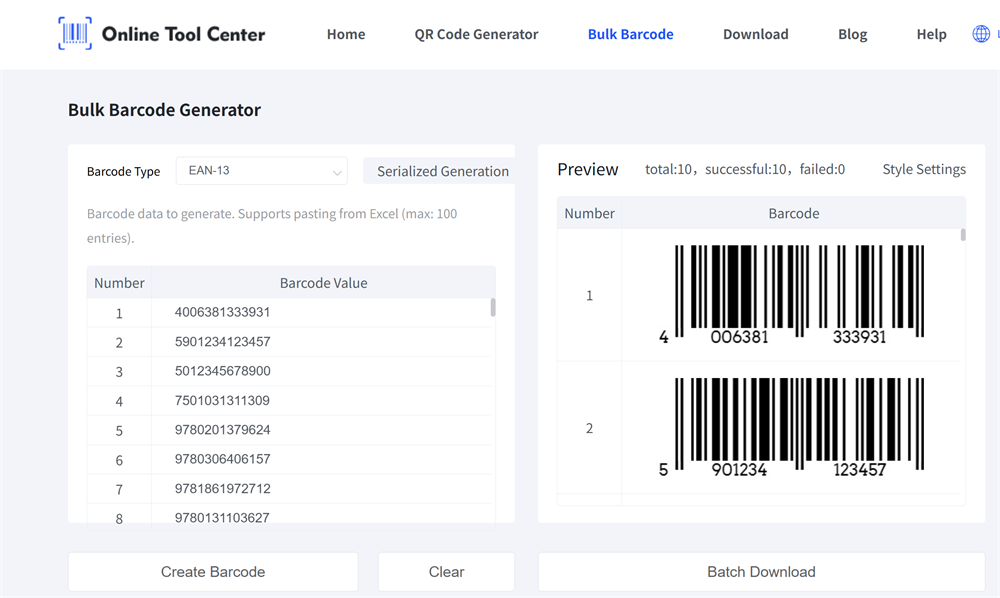 bulk barcode generatio génération de codes à barres en vrac