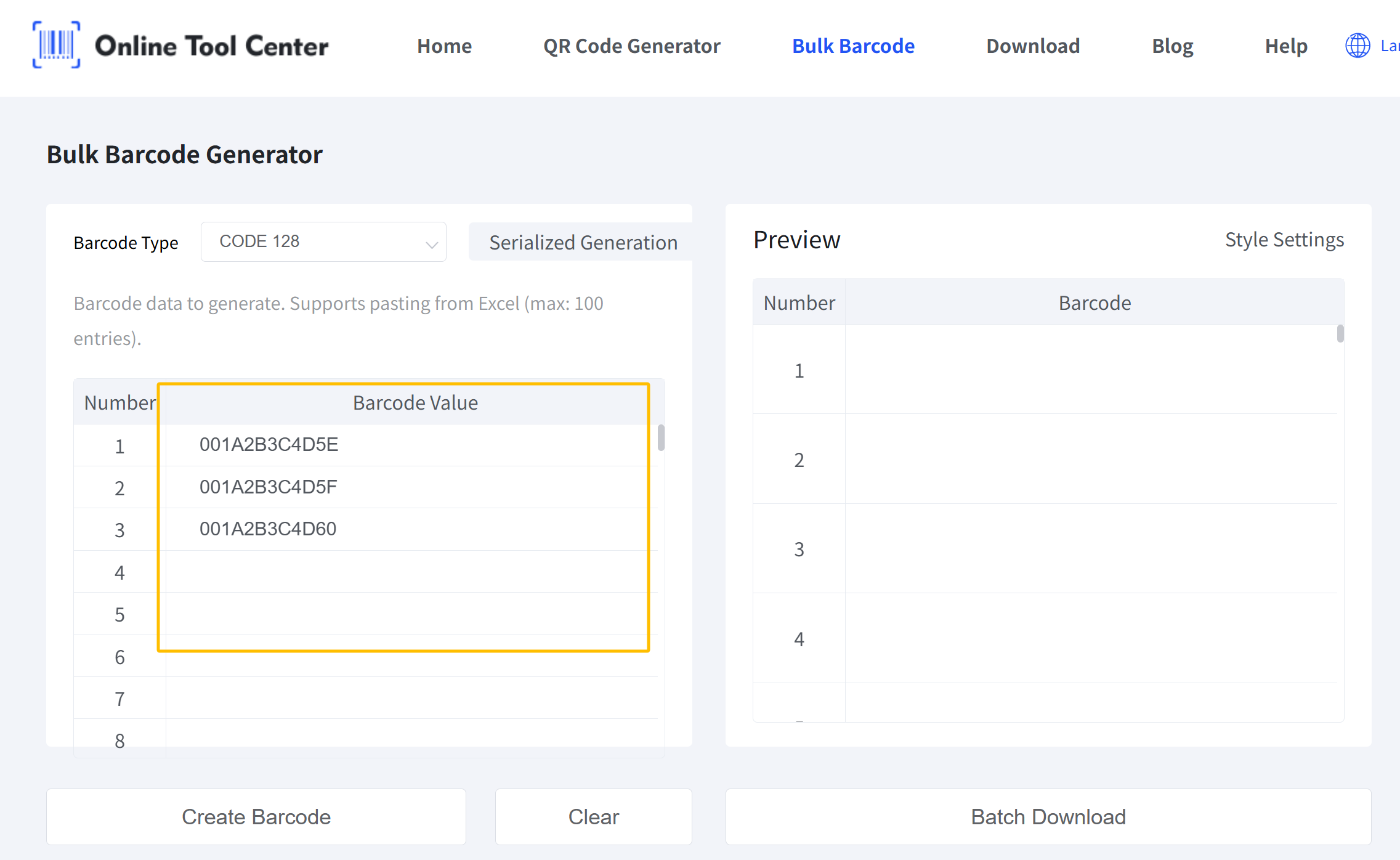 g&eacute;n&eacute;rateur de codes &agrave; barres en vrac