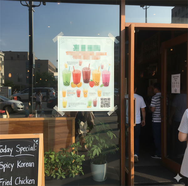 code qr sur une affiche promotionnelle &agrave; l'entr&eacute;e du magasin