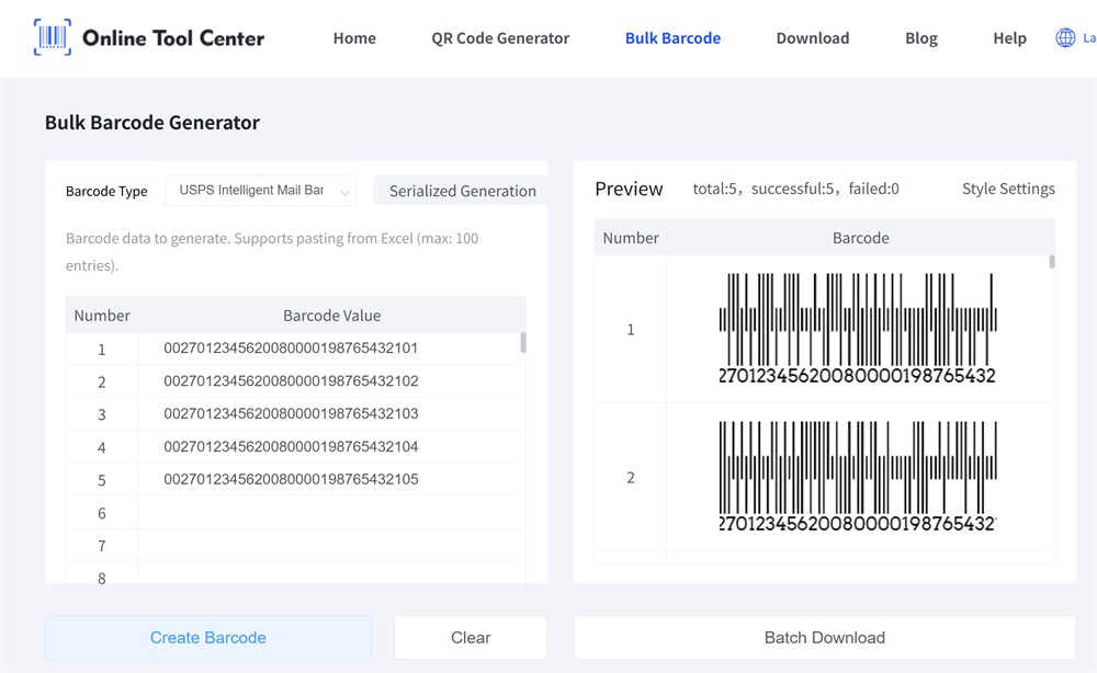 bulk impb barcode generator générateur de codes à barres impb en vrac