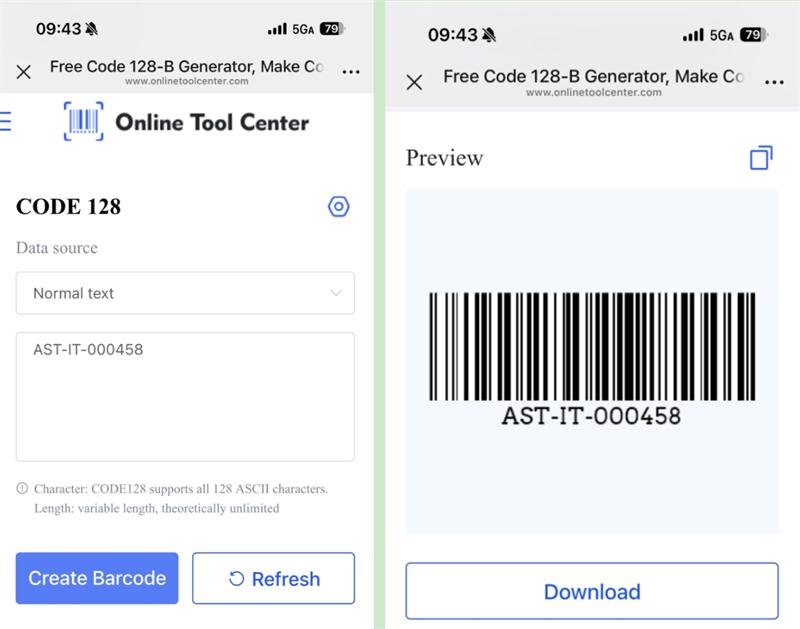 code &agrave; barres 128