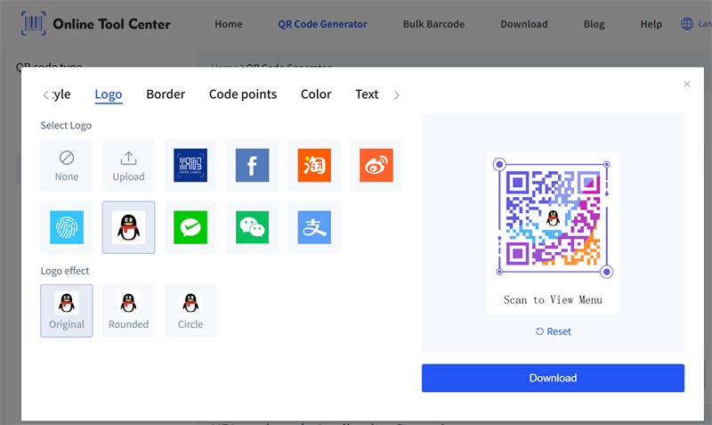 ERATE menu QR code