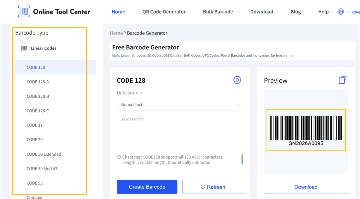 erate code128 barcode code à barres128